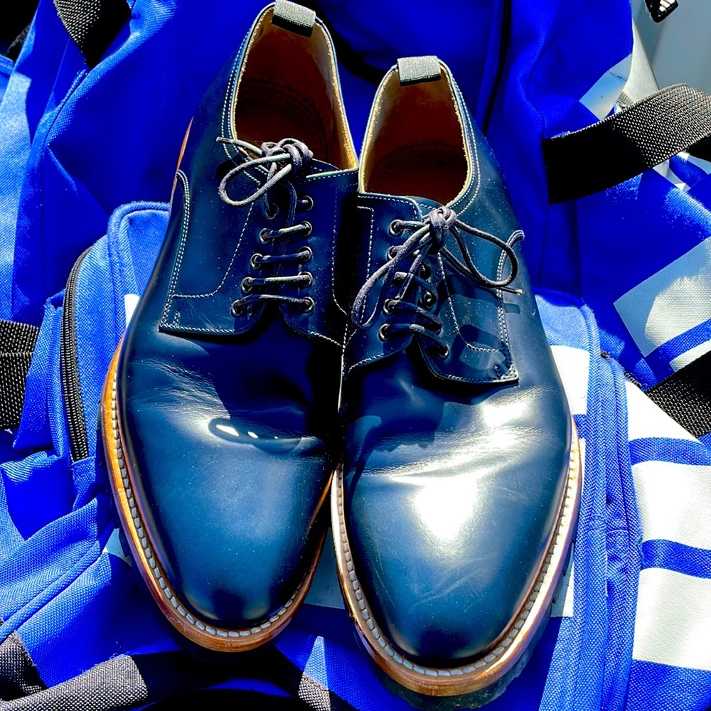 Dark blue men’s shoes. Vibram bottom sole and leather interior.
